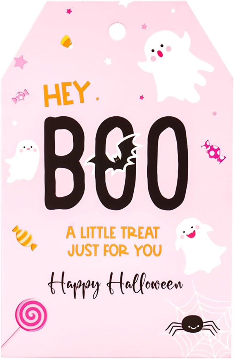 g2plus Happy Halloween Tags, 50Pcs Halloween Treat Paper Tags, Ghost Boo Gift Tag with String for Gift Wrapping, Halloween Party Favors - Image 1